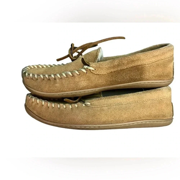 Minnetonka leather faux fur moccasin house slipper comfort size 7 women’s shoe - Picture 8 of 10